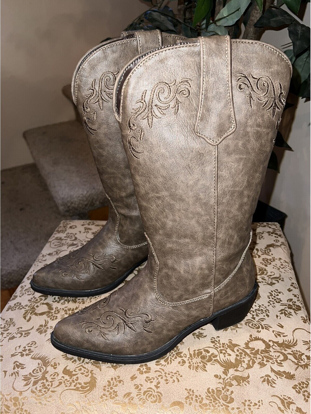 Roper Womens Tan Riley Square Toe Mid Calf Pull On Western Boots Size 8
